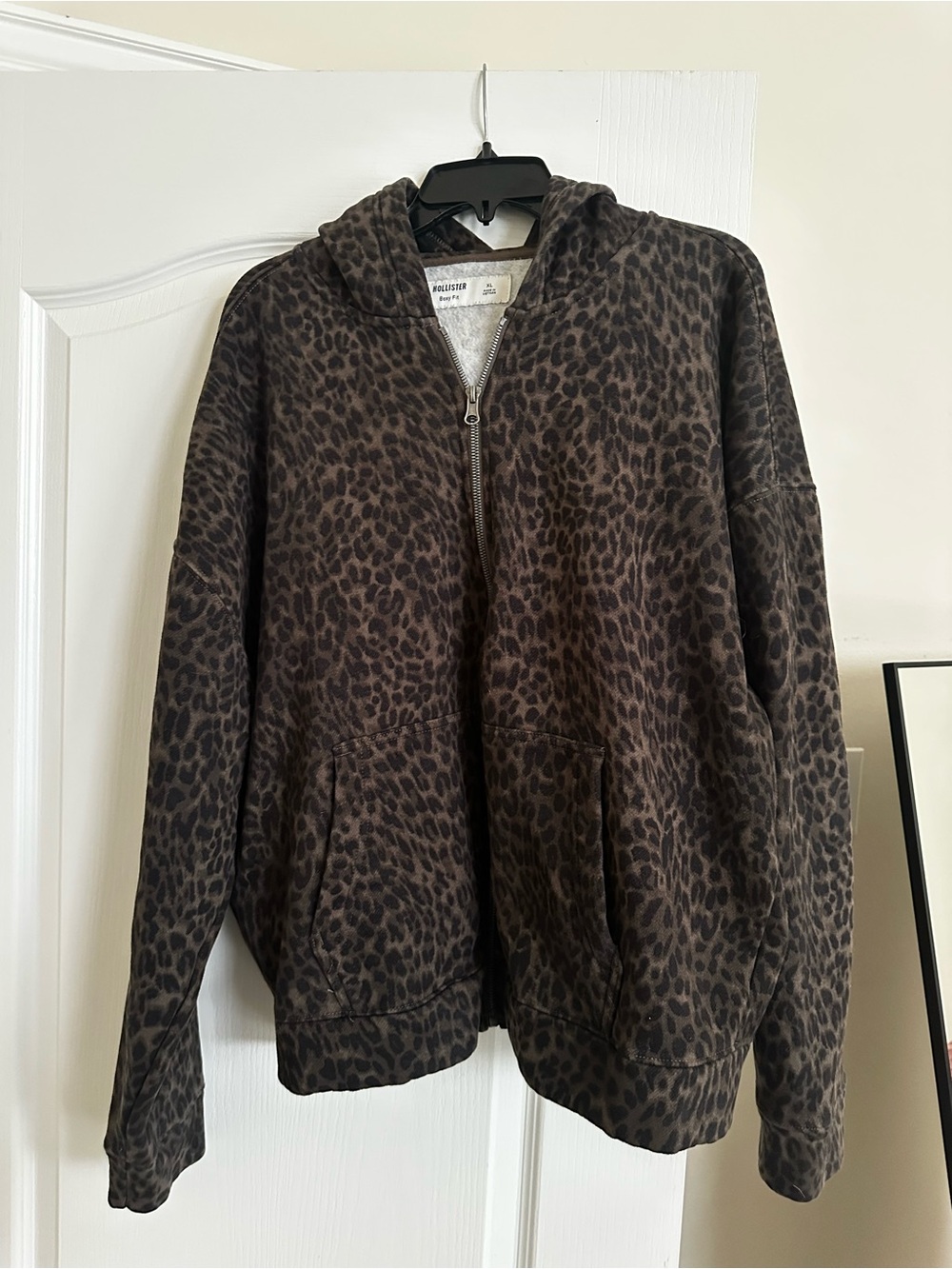 Hollister Brown Leopard Zip-Up Puffer Jacket